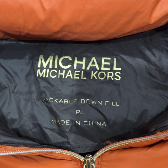 Michael Kors Down Packable Jacket Coat Orange Removable Hood Puffer PL - Picture 9 of 16